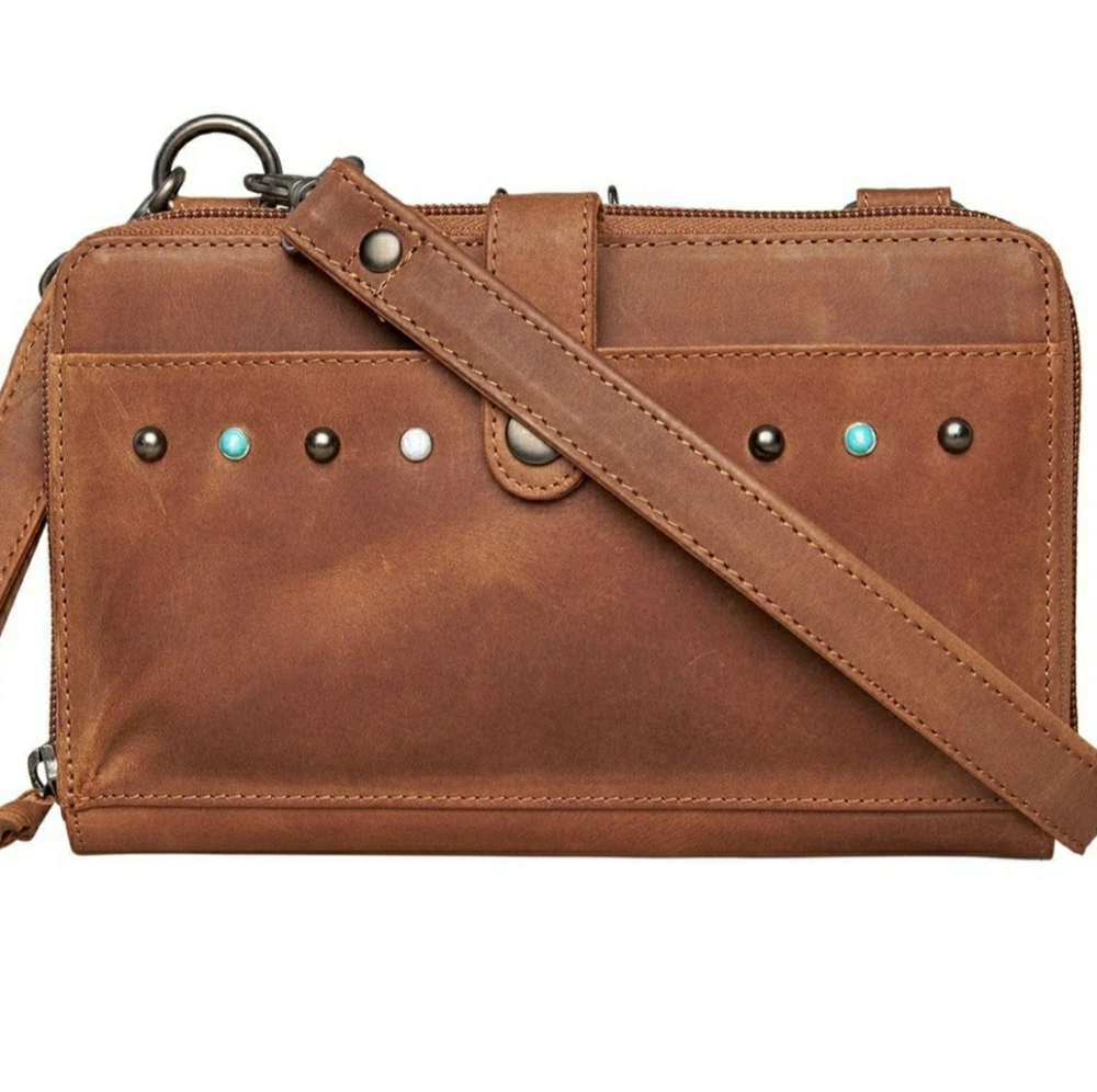 Leather Concealed Carry Extra Small Crossbody Organizer Cognac Light Brown NWT